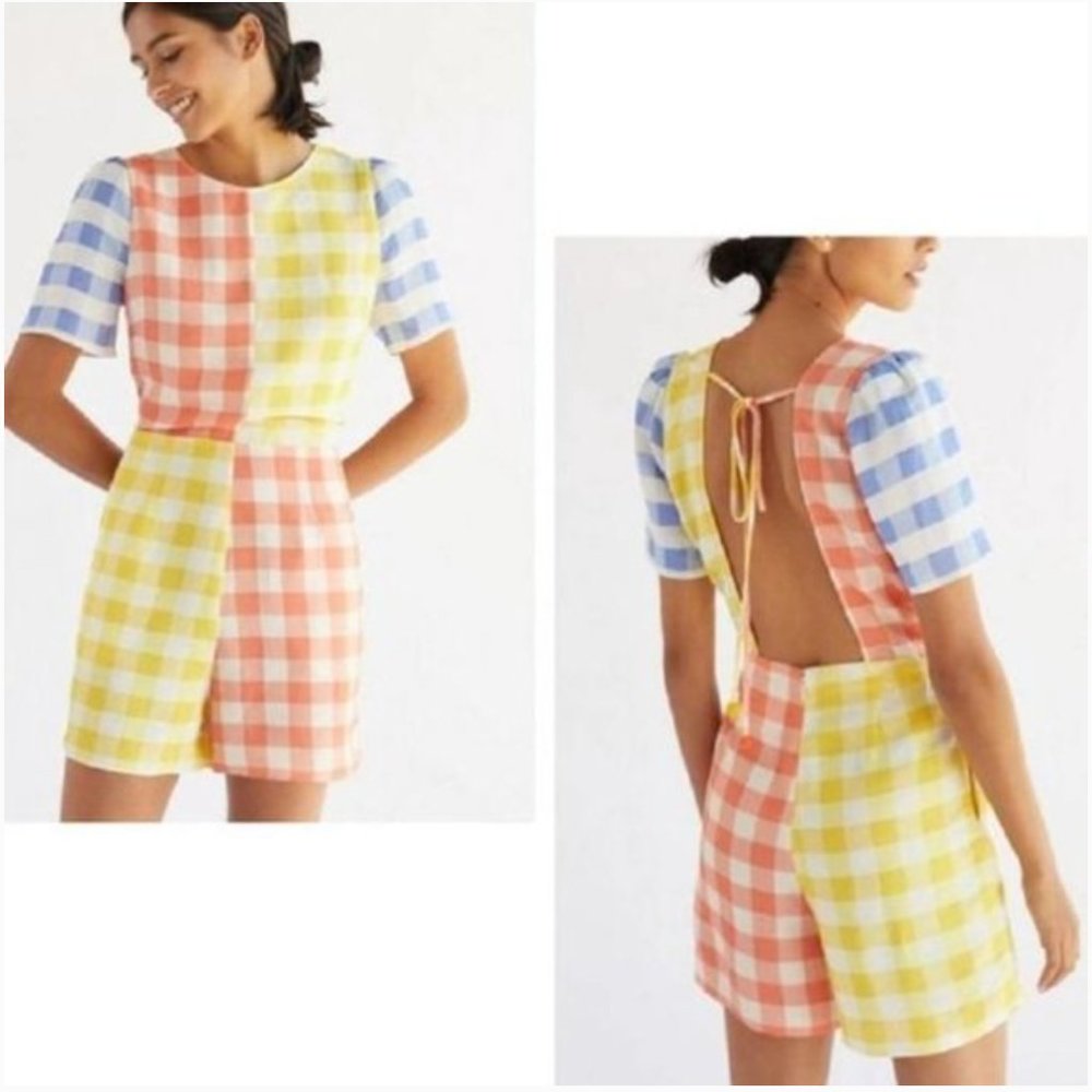 NWT! FARM RIO Gingham Contrast Romper | L